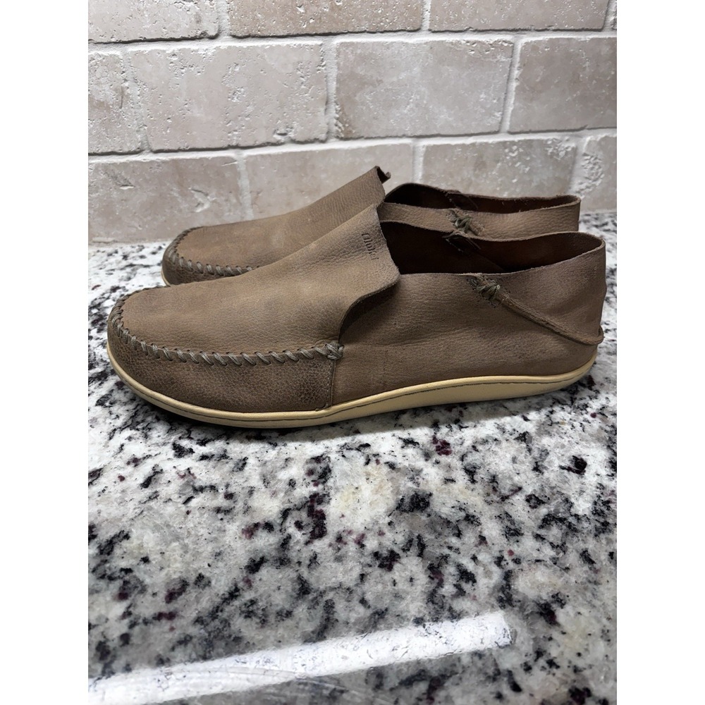 OluKai Akashi Men's Leather Casual Slip On Shoe Clay Size 10 Beach‎ Vacation